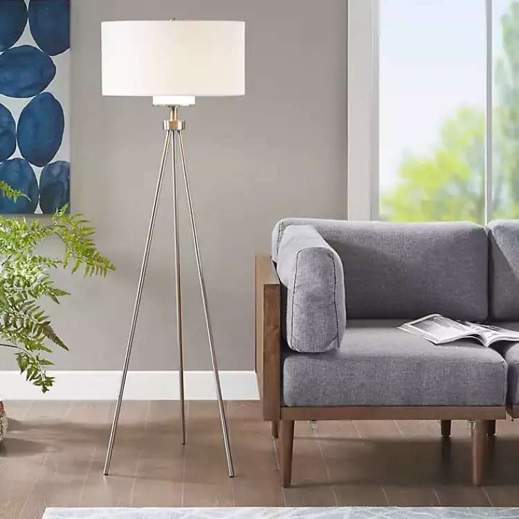 Kirklands Home Silver Metal Tripod Floor Lamp White Outlet