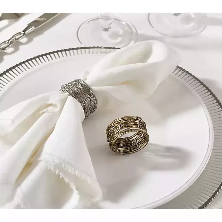 Kirklands Home Metal Twine Napkin Rings, Set of 4 Silver Clearance