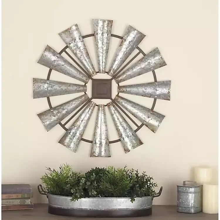 Kirklands Home Metal Windmill Wall Plaque Silver Clearance