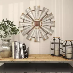 Kirklands Home Metal Windmill Wall Plaque Silver Clearance