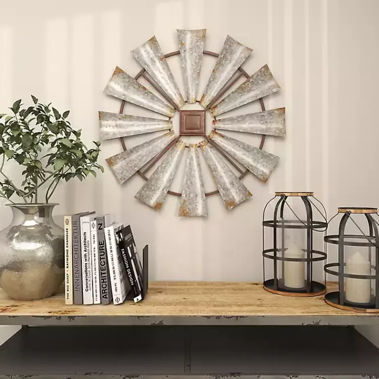 Kirklands Home Metal Windmill Wall Plaque Silver Clearance