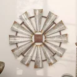 Kirklands Home Metal Windmill Wall Plaque Silver Clearance