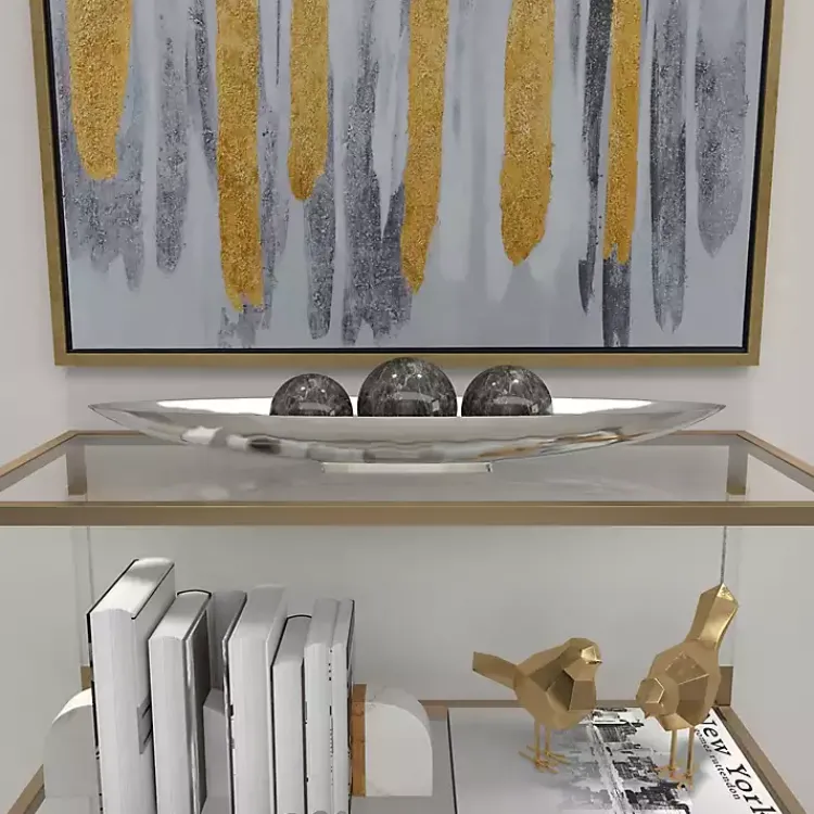Decorative Trays>Kirklands Home Metallic Canoe Tray Silver
