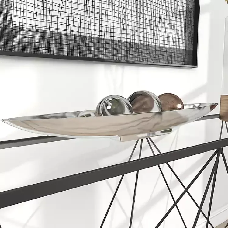 Decorative Trays>Kirklands Home Metallic Canoe Tray Silver