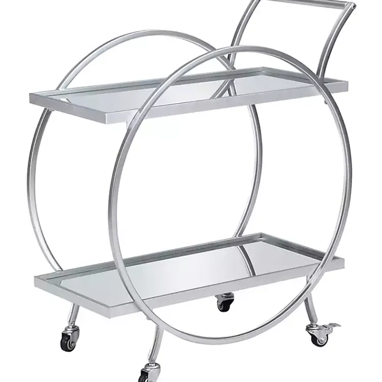 Kirklands Home Mirrored 2-Tier Odessa Bar Cart Silver Discount