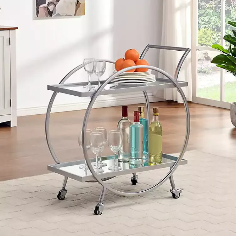 Kirklands Home Mirrored 2-Tier Odessa Bar Cart Silver Discount