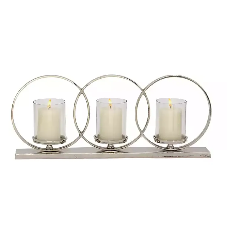 Candle Holders>Kirklands Home Overlapping Halo Hurricane Candle Runner Silver