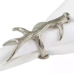 Kirklands Home Reindeer Antler Napkin Rings, Set of 4 Silver New