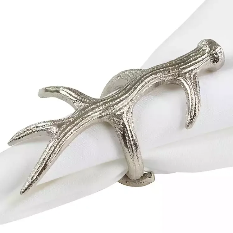Kirklands Home Reindeer Antler Napkin Rings, Set of 4 Silver New