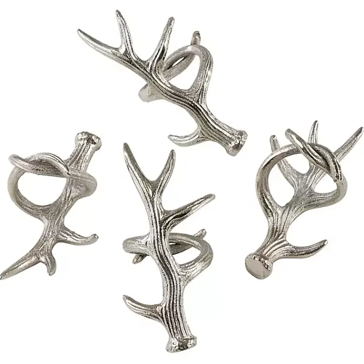 Kirklands Home Reindeer Antler Napkin Rings, Set of 4 Silver New
