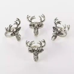 Kirklands Home Reindeer Head Napkin Rings, Set of 4 Silver Sale