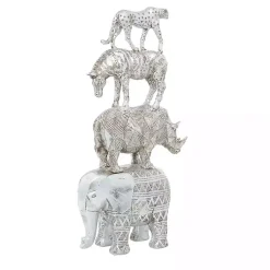 Statues & Figurines>Kirklands Home Resin Stacked Animals Sculpture Silver
