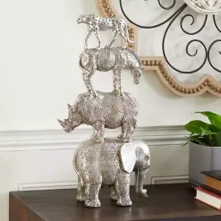 Statues & Figurines>Kirklands Home Resin Stacked Animals Sculpture Silver