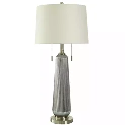 Kirklands Home Silver Ribbed Glass Table Lamp White New
