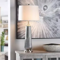 Kirklands Home Silver Ribbed Glass Table Lamp White New