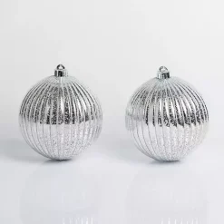 Christmas Ornaments>Kirklands Home Ridged 6 in. Tree Ornaments, Set of 2 Silver