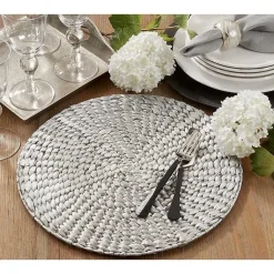 Kirklands Home Round Woven Rattan Placemats, Set of 4 Silver New