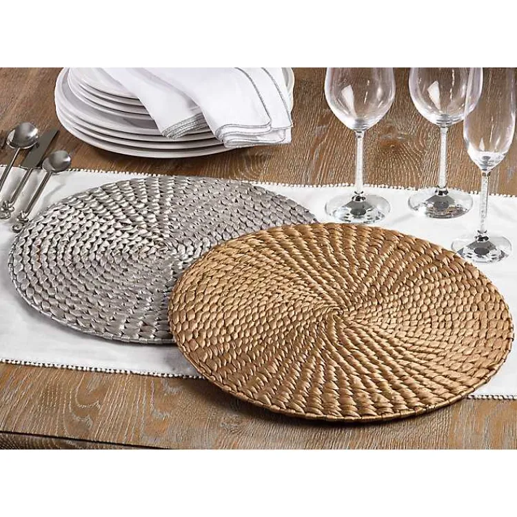 Kirklands Home Round Woven Rattan Placemats, Set of 4 Silver New