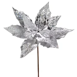 Christmas Arrangements & Garland>Kirklands Home Sequin Poinsettia Tree Stems, Set of 6 Silver