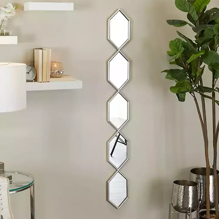 Kirklands Home Slim Stacked Hexagons Wall Mirror Silver New