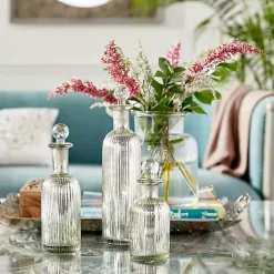 Vases>Kirklands Home Soda Lime Glass Bottle Vases, Set of 3 Silver