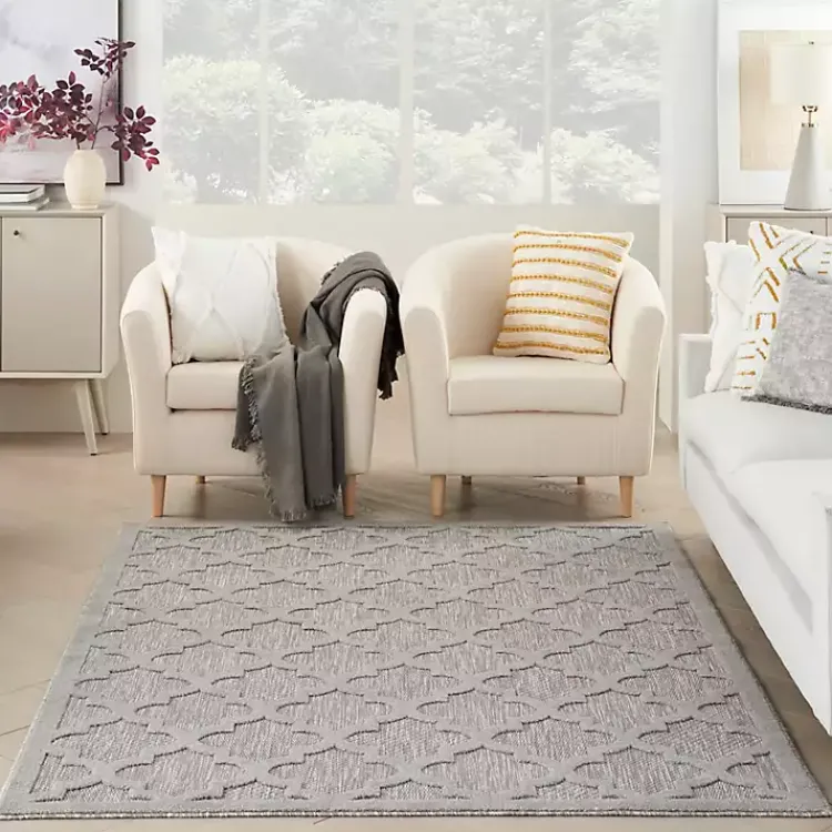 Kirklands Home Silver Trellis Indoor/Outdoor Area Rug, 5x7 Gray New