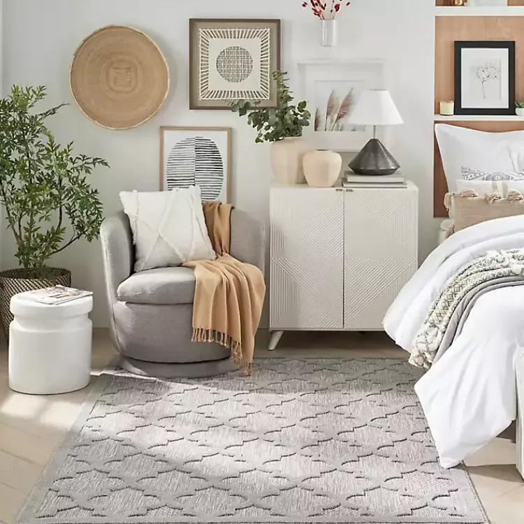 Kirklands Home Silver Trellis Indoor/Outdoor Area Rug, 5x7 Gray New