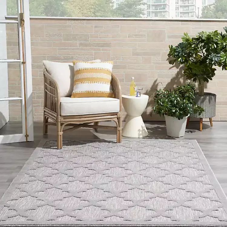 Kirklands Home Silver Trellis Indoor/Outdoor Area Rug, 5x7 Gray New