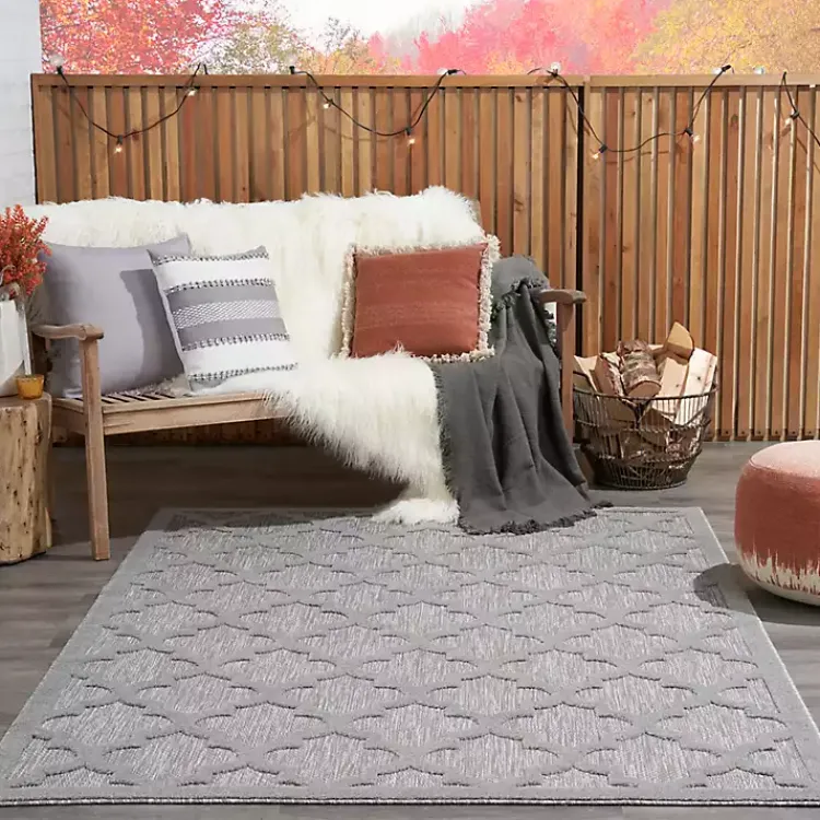 Kirklands Home Silver Trellis Indoor/Outdoor Area Rug, 5x7 Gray New