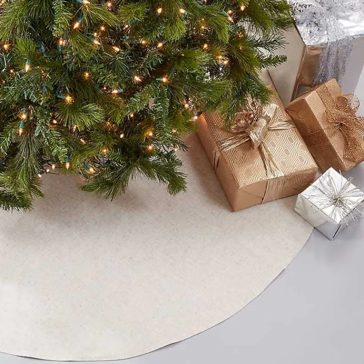 Christmas Tree Skirts & Collars>Kirklands Home Simple Beige Linen Blend Tree Skirt, 72 in. Tan