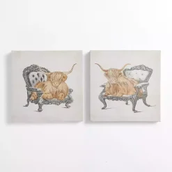 Kirklands Home Sitting Pretty Cows Canvas Art Prints, Set of 2 Hot