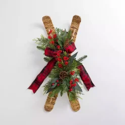 Christmas Art & Wall Decor>Kirklands Home Skis with Christmas Greenery Wall Decoration