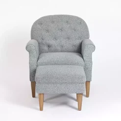 Kirklands Home Sky Boucle Tufted Chair & Ottoman Set Blue Discount