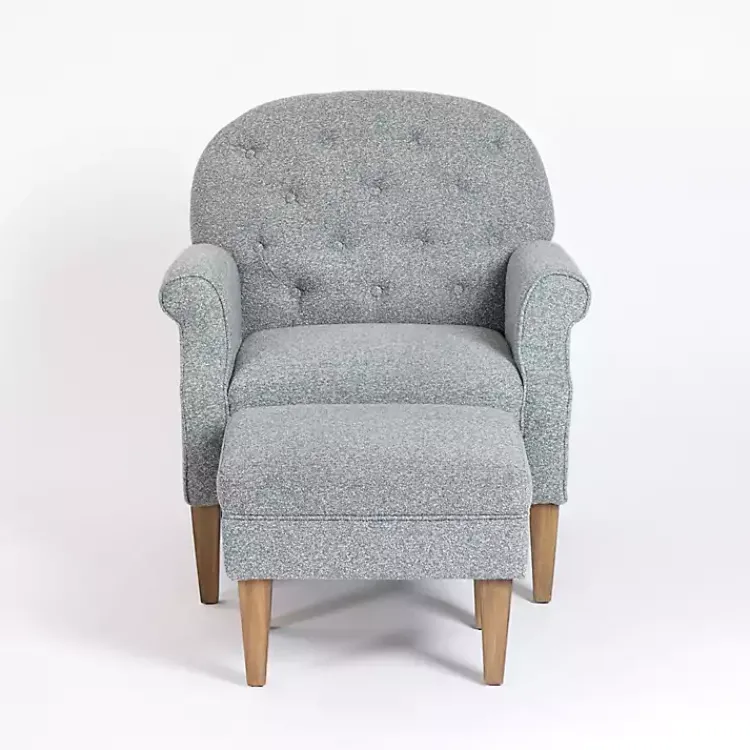 Kirklands Home Sky Boucle Tufted Chair & Ottoman Set Blue Discount