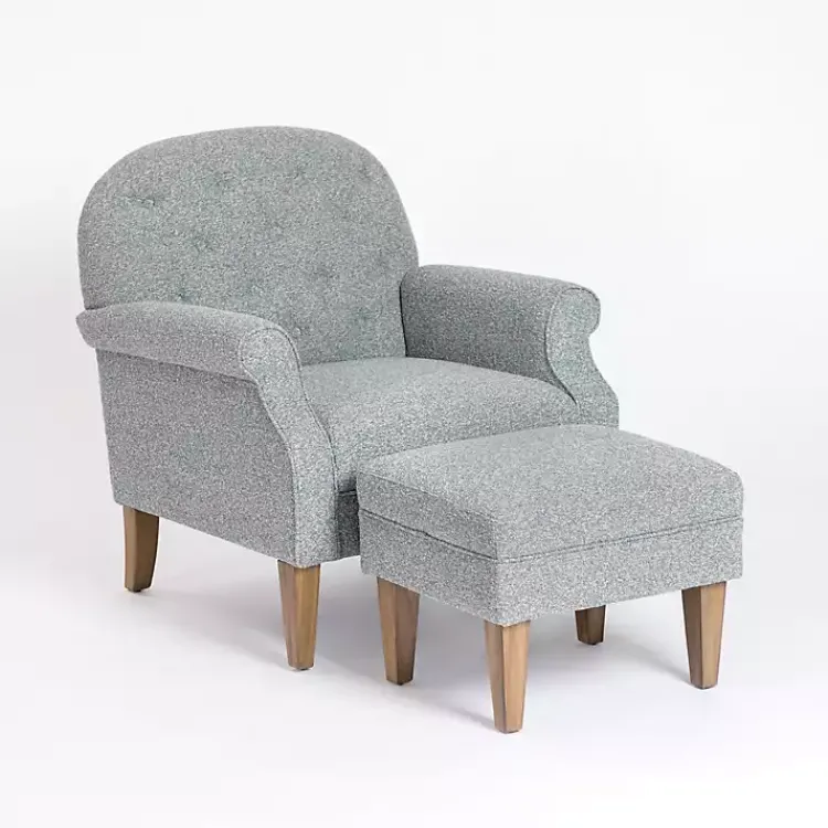 Kirklands Home Sky Boucle Tufted Chair & Ottoman Set Blue Discount