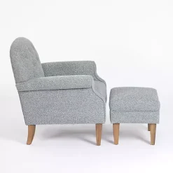 Kirklands Home Sky Boucle Tufted Chair & Ottoman Set Blue Discount