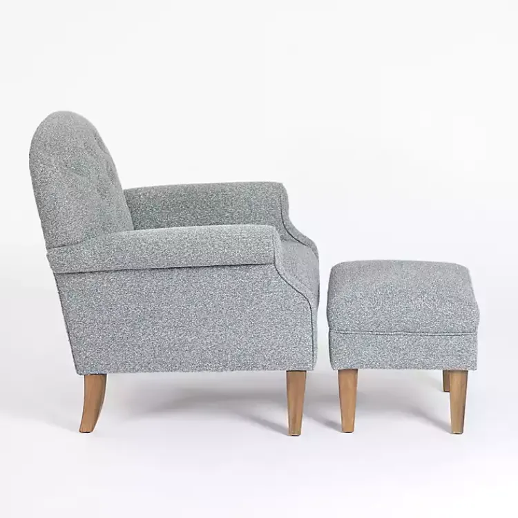 Kirklands Home Sky Boucle Tufted Chair & Ottoman Set Blue Discount