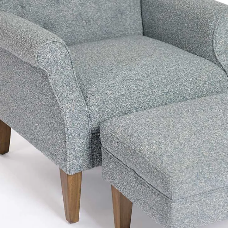Kirklands Home Sky Boucle Tufted Chair & Ottoman Set Blue Discount