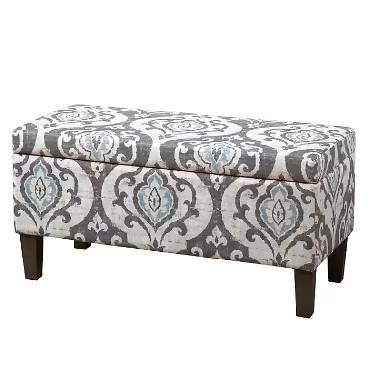 Kirklands Home Slate Blue Ikat Storage Ottoman Discount
