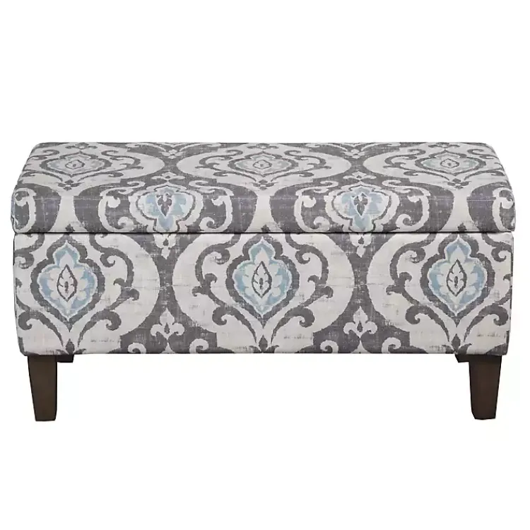 Kirklands Home Slate Blue Ikat Storage Ottoman Discount