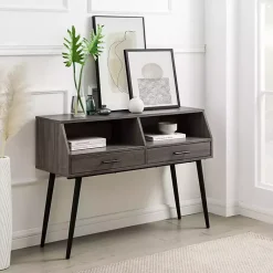 Kirklands Home Slate 2-Drawer Henry Console Table Gray