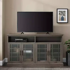 Kirklands Home Slate Glass Door Classic TV Stand Gray Discount