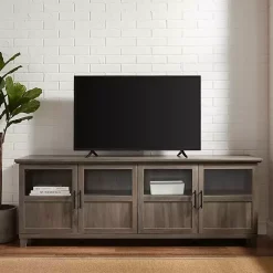 Kirklands Home Slate Glass Paneled Door TV Stand Gray Outlet