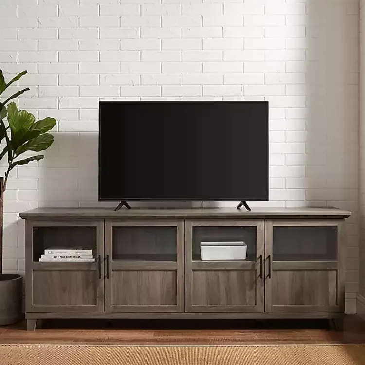 Kirklands Home Slate Glass Paneled Door TV Stand Gray Outlet