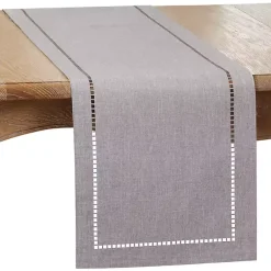 Kirklands Home Slate Hemstitch Border Table Runner Gray New