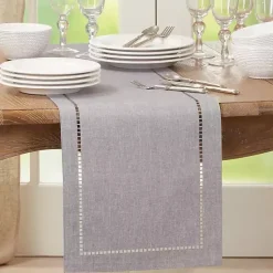 Kirklands Home Slate Hemstitch Border Table Runner Gray New