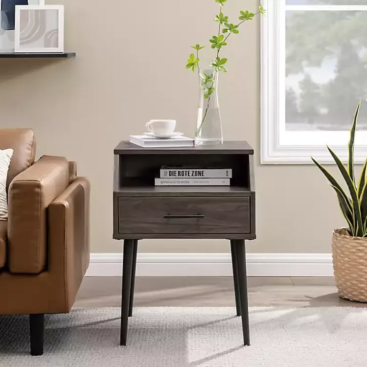Kirklands Home Slate Open Storage Accent Table Gray Sale