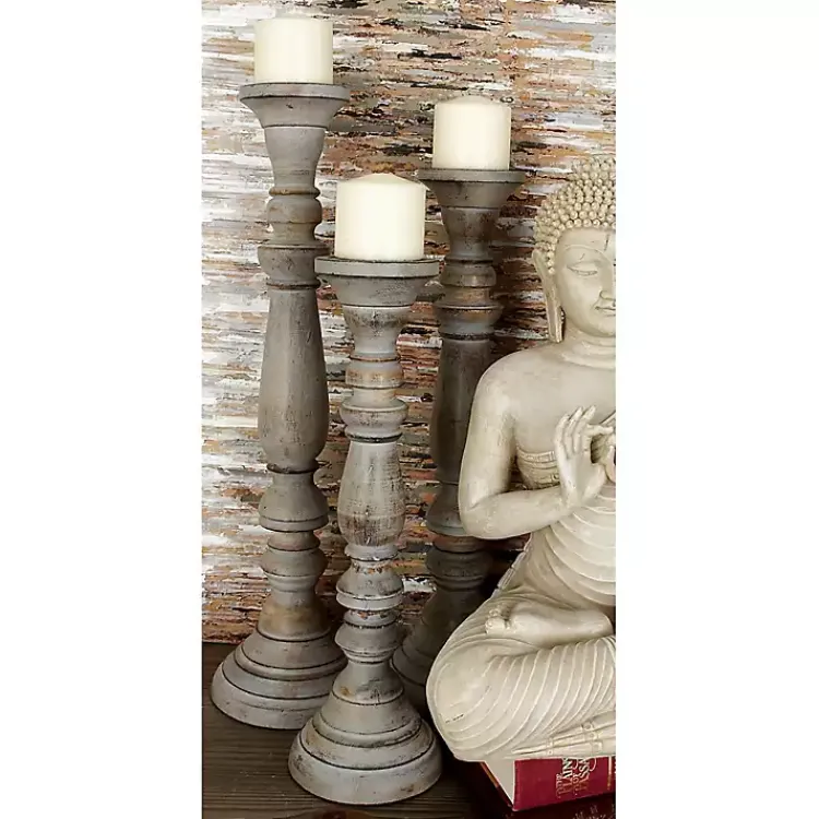 Candle Holders>Kirklands Home Slate Rustic Mango Wood 3-pc. Candle Holder Set Gray