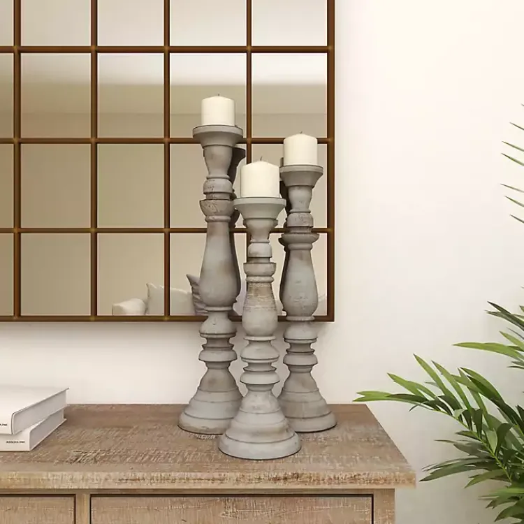 Candle Holders>Kirklands Home Slate Rustic Mango Wood 3-pc. Candle Holder Set Gray
