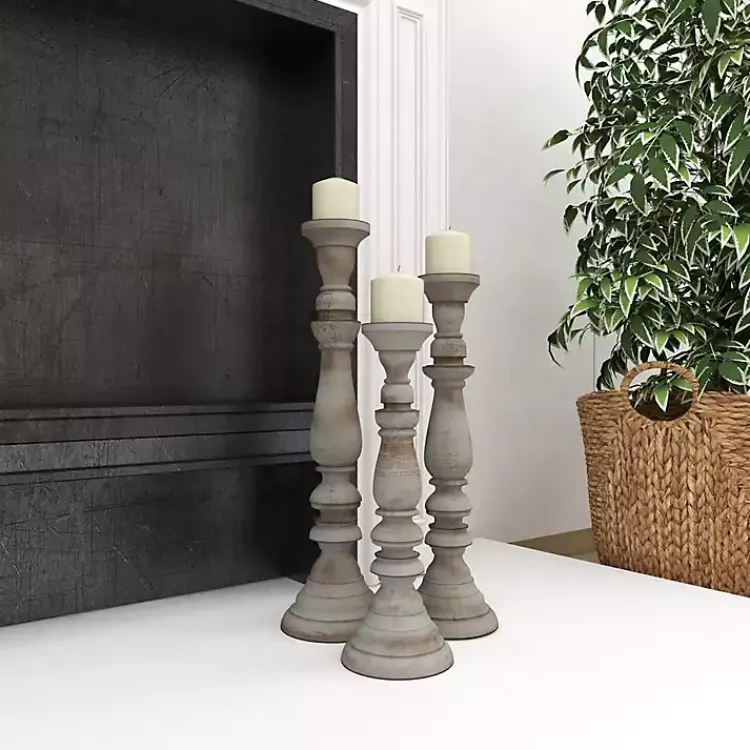 Candle Holders>Kirklands Home Slate Rustic Mango Wood 3-pc. Candle Holder Set Gray
